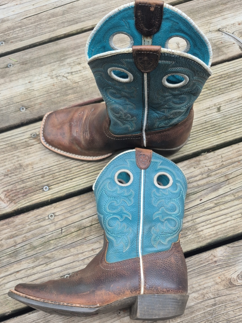 Ariat Teal and Brown Kids Pull-On Western Boots